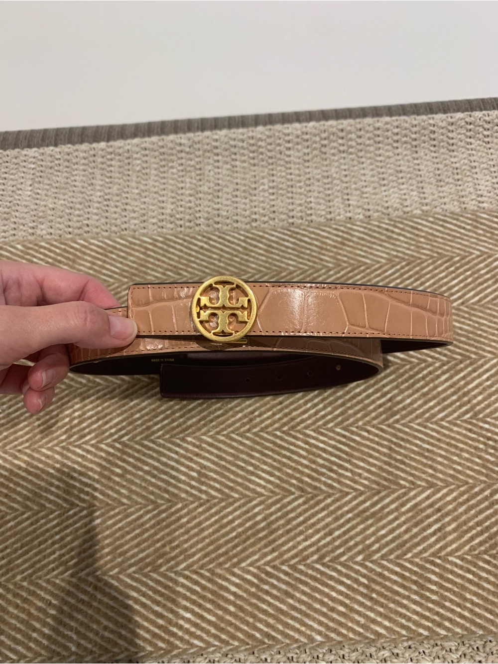 Tory Burch Belt 1” Embossed Croc Logo Belt